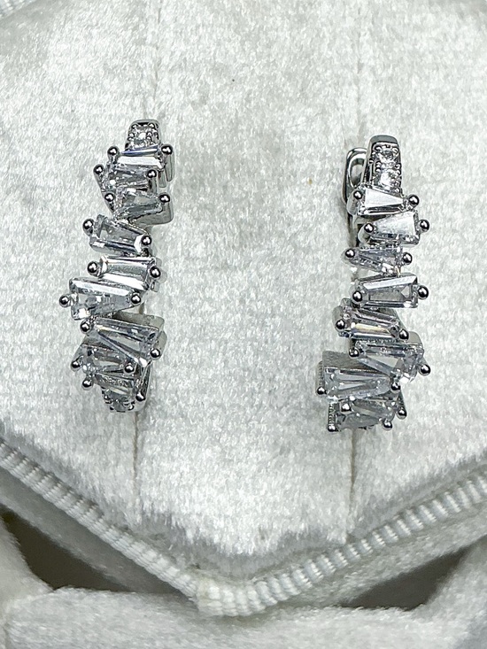 Huitan Jewelry - Tapered Baguette Cz C Hoop Earrings